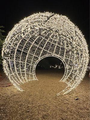 Go through the Giant White Ornament Christmas Ball @ Christmas Nights with 1 Million Lights @ 123 Farm Cherry Valley CA. Dec. 2023