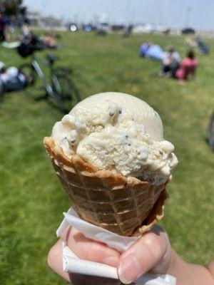 Mint chip single in homemade waffle cone