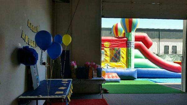 Dance floor, raised cake table, pinata