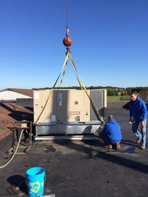 Since 1954 we have installed and serviced commercial clients throughout NW Indiana.  Lennox rooftop unit installation.