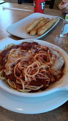 Baked spaghetti with one meatball I didn't care for.