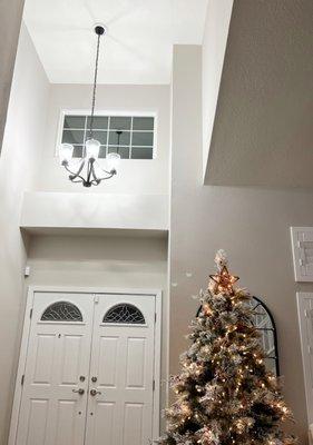 Robert installed a chandelier in our high ceiling entry way. Makes our entryway look brighter! We love it!