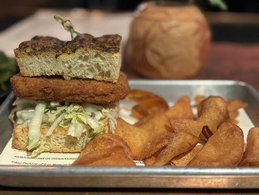 Chickpea Burger and chips