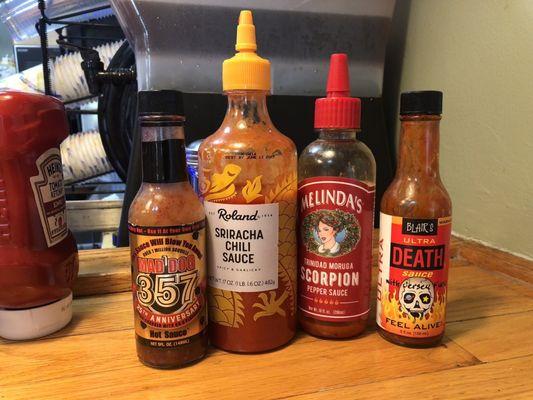 Some of the hot sauce selection