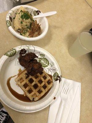 Chicken and waffles!! And a side of mashed potatoes