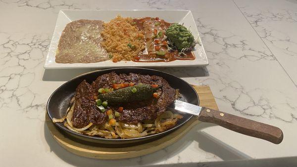 Carne Asada
Prime Skirt steak marinated and charbroiled served a cheese enchilada.