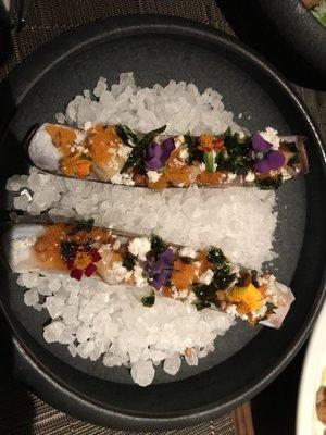 Almost too pretty to eat - amazingly delicious razor clams.