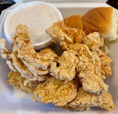 Chicken Tenders with Rolls and Gravy Tender with good flavor.