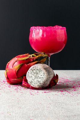 Dragon fruit margarita made with fresh fruit every time, so good. handcrafted with Patron.