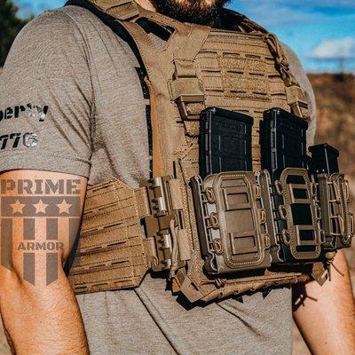 Prime Armor Plate carrier and tactical 5.56/7.62x39 rifle magazines.