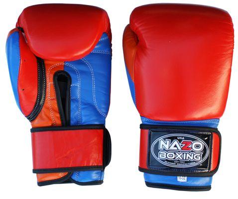 Nazo Boxing Gloves   red blue orange Armenian design leather boxing gloves