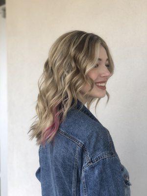 Full highlights with a pop of pink