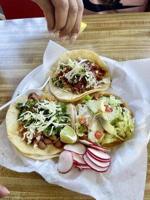 Veggie Taco, Chicken Taco and Veggie Sope