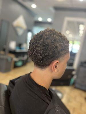 Taper fade with curls