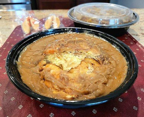 Shrimp egg foo young has 3 patties. The top one was cut in half for you to see inside.