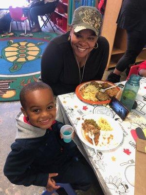 Thanksgiving  lunch at Love Center Daycare with my grandson. The food was soooooooo delicious  but our time together is everything.....