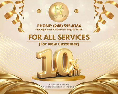 10% OFF FOR ALL SERVICES
 (For New Customer)