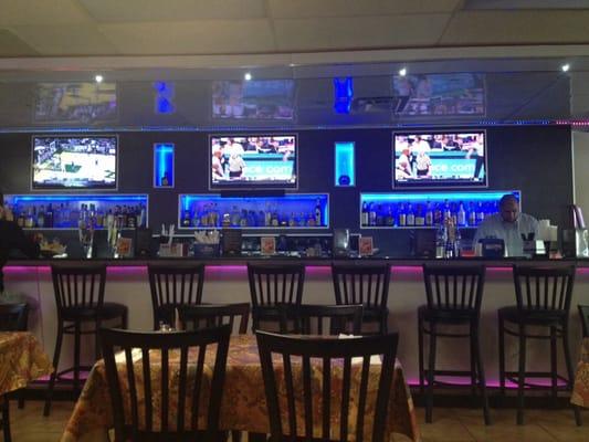 The bar is pretty sweet lights change colors and you can watch the game!!!