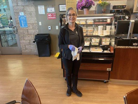 Kimberly of Meadows Cafe! Does a terrific job &  keeps the eatery spotless. Awesome job!