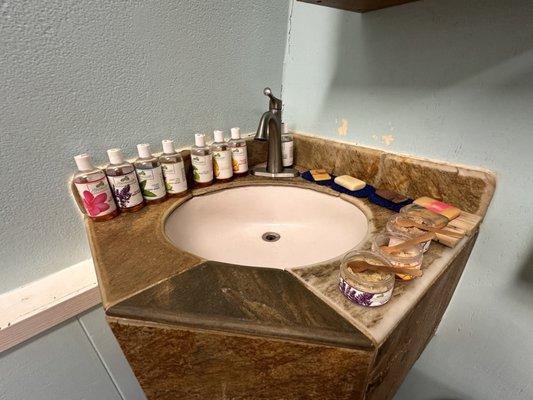 You can try out their Hawaiian Bath and Body line at this little sink with samples