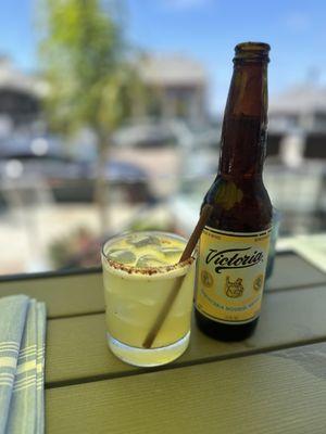 Mexican beer and a cocktail