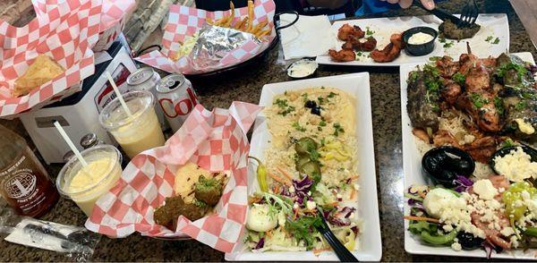 Left - Turkish Baklava, Mango Lassi, Spicy Gryo Sandwich w. seasoned fries (& everything from the other two images!)