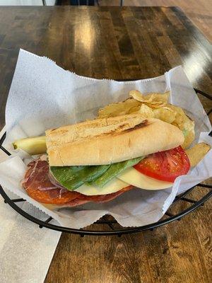 Italian Sub with pickle and chips