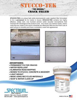 Stucco-Tek: A permanent repair for cracks in smooth stucco.