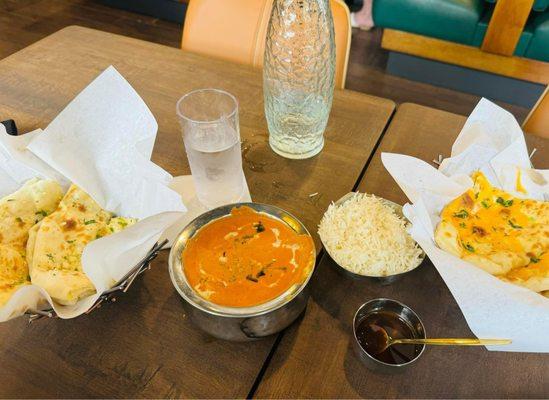 Bullet and Cheese Naan with Chicken Tikka Masala!