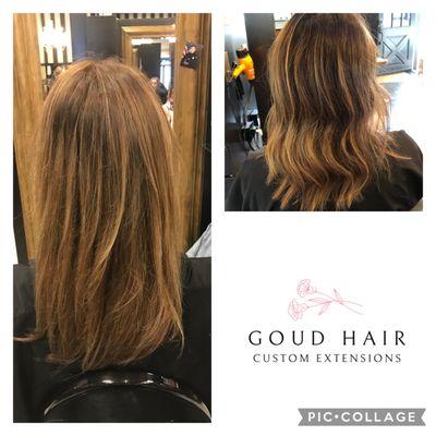 Before & After 1 Goud Row of beaded weft extensions