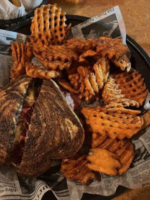 Reuben and sweet potato fries