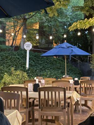 Patio seating at night