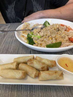 Pork fried rice and crispy veggie egg roll from appetizer