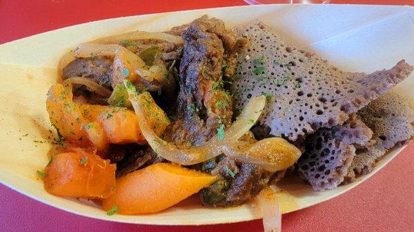 Beef with injera bread