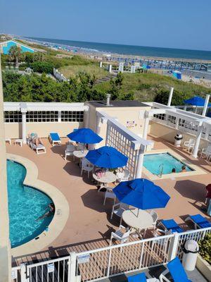 Hot tub and pool. There is also snack bar and full shower at pool.