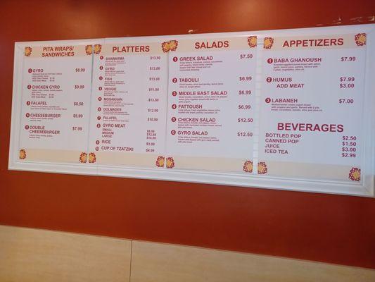 Menu. Had to update so that we know the current prices.