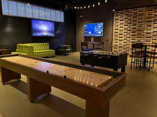 Shuffleboard and foosball