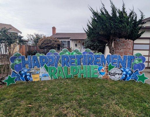 Blue and green retirement signage.