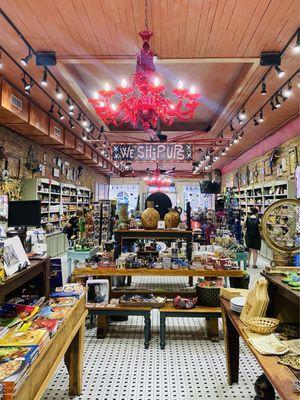 Gorgeous red chandeliers throughout the store. A must visit.