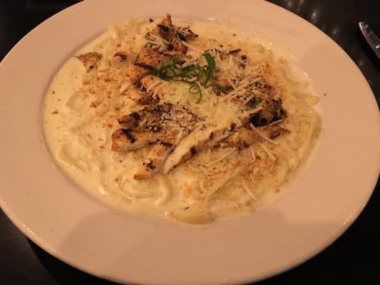 Five cheese fettuccini with blackened chicken.  $16.