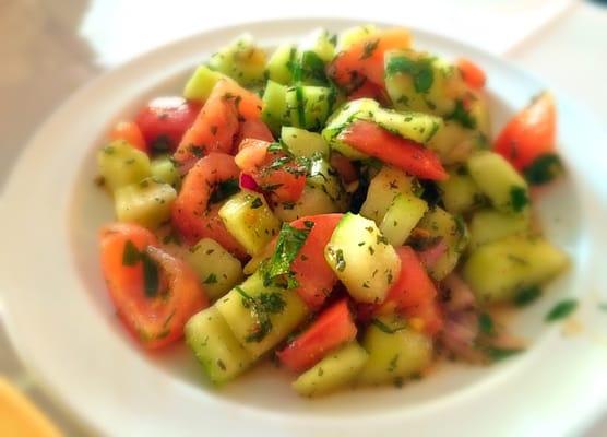 Mint cucumber salad. Yum!!