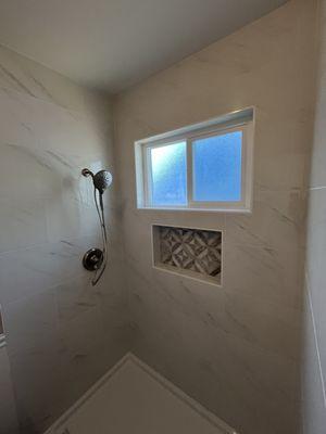 Large format tile marble  inlay / window surround