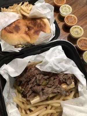 Carne Asada Torta and 1/2 Philly Meat Sandwhich