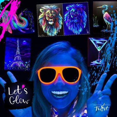 Glow & Neon paint added to your creation to give it that extra "wow" for a truly unique experience. This is a blacklight neon paint party!