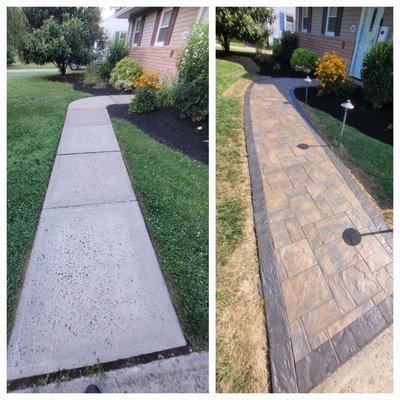 Before and after ledgestone walkway.