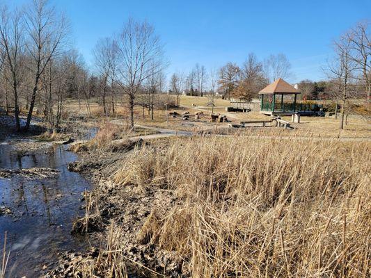 View of Natural play area from the boardwalk near the parking lot