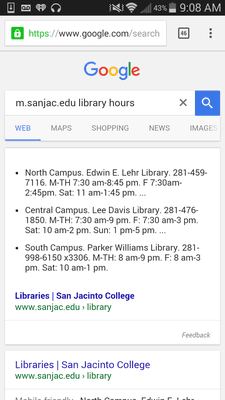 From the web; library hours for each campus