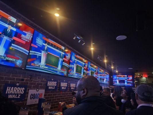 The debate on all of the screens and they are in every room