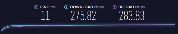 275/283 mbps  11/13/18 @510pm