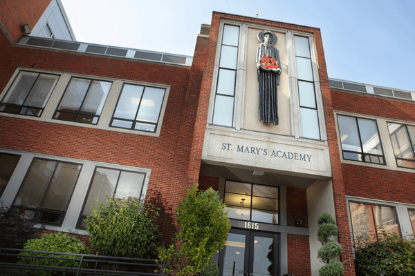 This is an image of the front exterior of the St. Mary's Academy building in downtown Portland, Oregon.